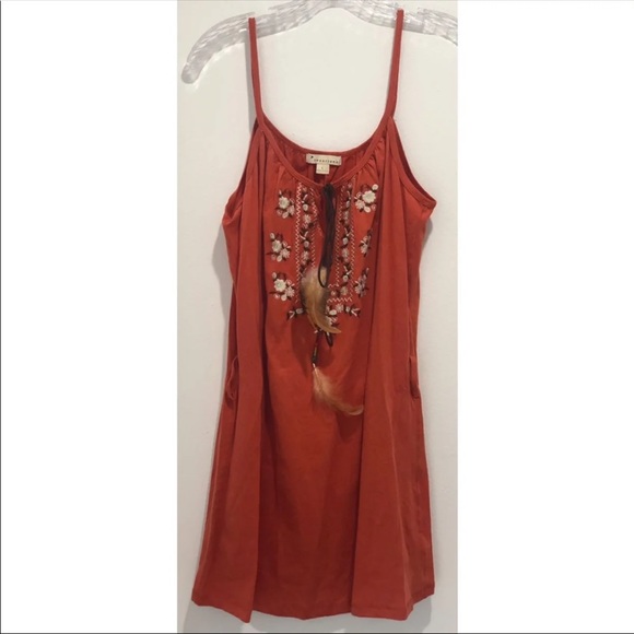 Forever 21 Orange Mini Dress w/ Keyhole & Feathers - Picture 1 of 6